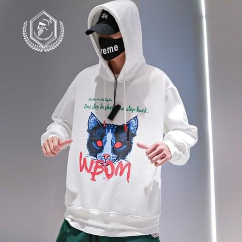 Men Fashion Loose Print Casual Pullover Hip Hop Sweatshirts with Hooded
