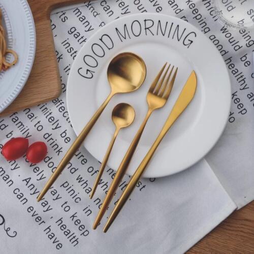 24 pcs 18/10 Stainless Steel Black Dinnerware Set Gold Cutlery Set Fork Knife Scoops silver flatware Set