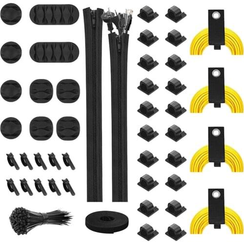 NEW-147 Pcs Cable Management Cord Organizer Kit,Cable Zip Ties Self Adhesive Clips Extension Cord Organizer,Cable Straps