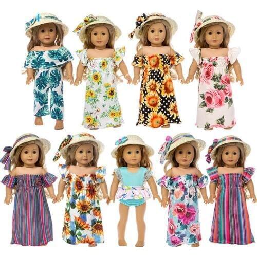 2019 New Straw hat + skirt Fit for American Girl Doll Clothes 18-inch Doll , Christmas Girl Gift(only sell clothes)