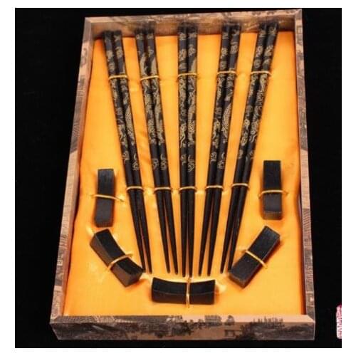 New 5pairs Chinese Handmade Vintage Wooden Chopsticks And Brackets Gift Set