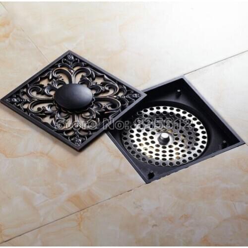 New Arrivals Black Oil Rubbed Brass Carved Art Bathroom Waste Floor Drain Shower Drain Grate Whr030