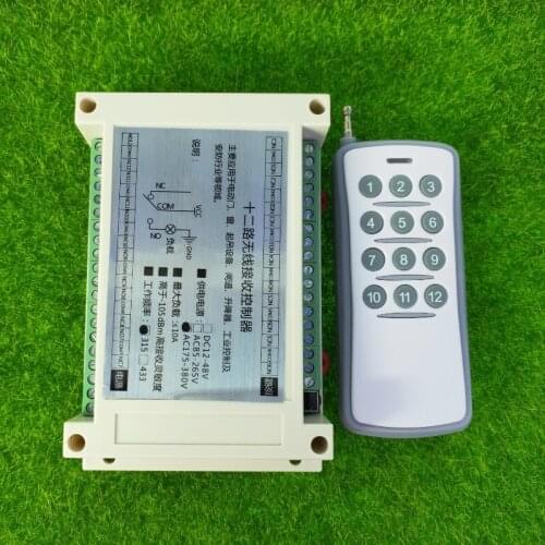 AC 110V 220V 250V 12 CH RF Remote Control Lighting Switch 12 channel 10A Relay 220V Receiver + Transmitter in 315/433MHZ