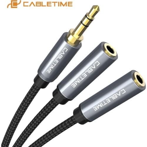 CABLETIME 3.5mm to 2 Female Jack Headphone Splitter Audio Cable 3.5 Jack Aux Cable for Smartphone Headphon Speaker C107
