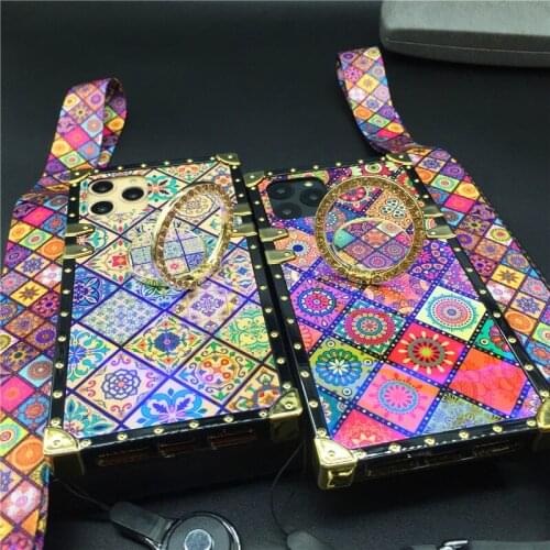 Luxury Bling Smooth Square Vintage Flower Cover Plaid Case for Motorola Moto G Play 2021 One 5G Ace Moto G Power Moto G Stylus