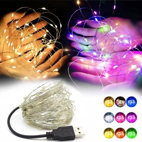 Christmas Decorative Lamp 2/5/10M USB 5V LED String Lights Copper Silver Wire Decor Holiday Birthday Wedding Fiesta Decoration