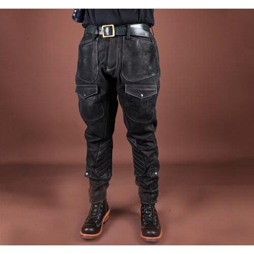 SDP731 RockCanRoll Genuine Cow Leather Motorcycle Rider Pants Vintage Heavy Thick Durable Stylish Cowhide Trousers