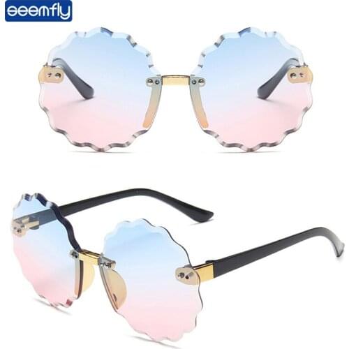 Seemfly 2021 Children Flower Sunglasses Rimless Gradient Colorful Eyewear For Boys Girls Baby Fashion Shades UV400 Sun Glasses