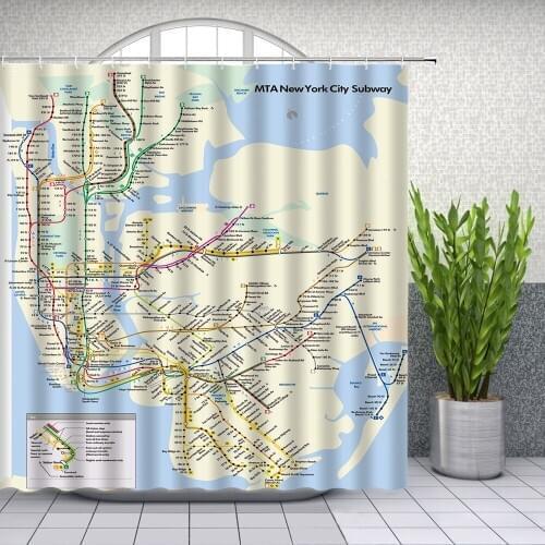 New York City Subway Line Modern Simplicity Shower Curtains Bathroom Decor Waterproof Polyester Cloth Curtain Set Cheap