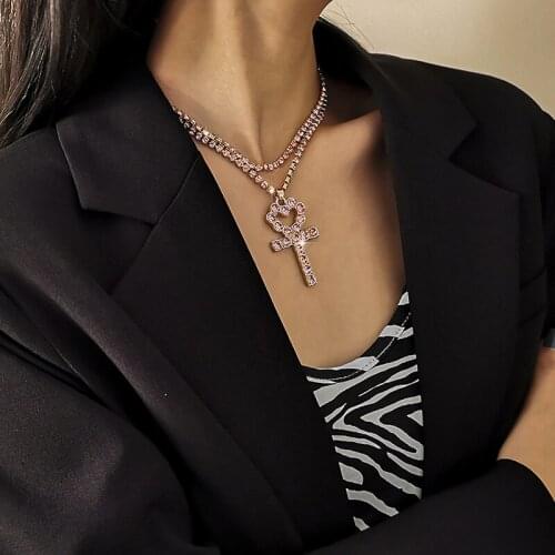 TIMEONLY Luxury Double Layering Bling Pendant Necklace Simple Heart Cross Charm Necklace Delicate Jewelry for Women Ladies