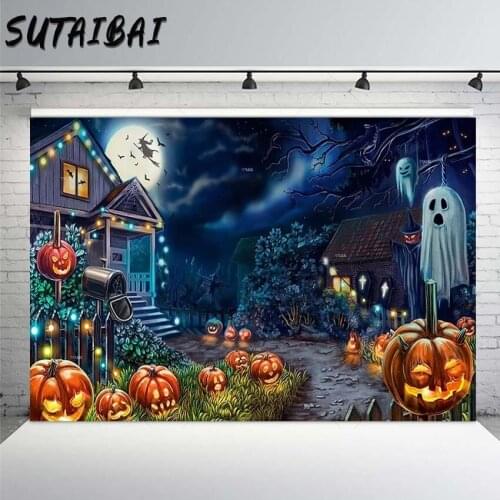 Mysterious House Halloween Backdrop for Photography Witch Evil Ghost Pumpkins Lantern Newborn Child Portrait Photo Background