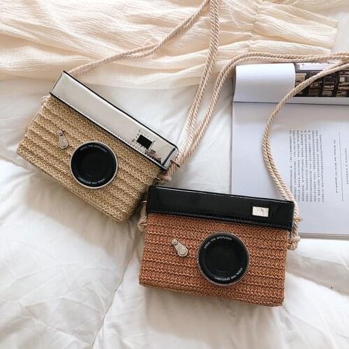 Womens Rattan bag Camera Model Straw Bucket Bag crossbody bags tkana torb wicker woven female beach Bolsos novel Bolsa Feminina