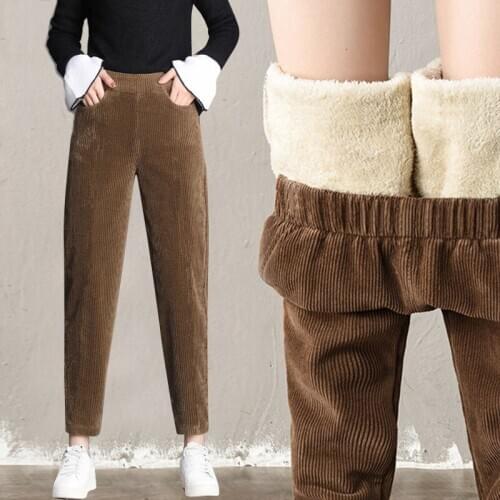 Large size plush thick casual pants ladies corduroy warm pants 2020 autumn and winter new high waist harem pants women trousers