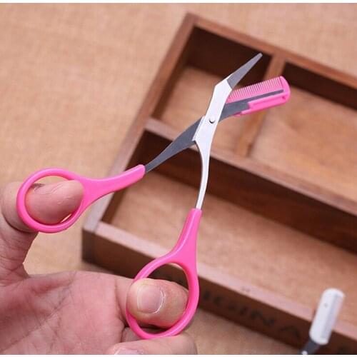 1Pc New Eyebrow Trimmer Eyelash Thinning Shears Comb Eyelash Hair Clips Scissors Shaping Eyebrow Grooming Cosmetic Tool For Lady