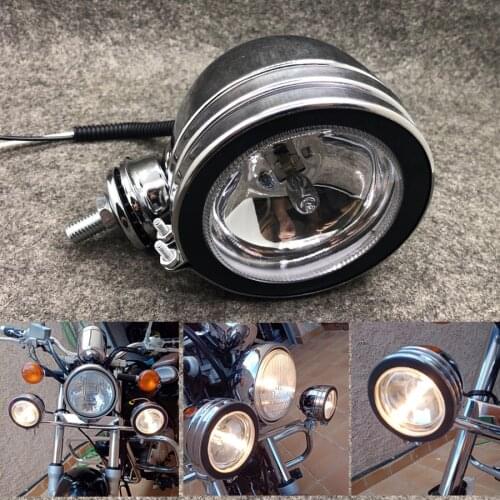 10MM Chrome Metal Universal Motorcycle Spot Light Auxiliary Fog Lamp With Glass Lens Scooter Motorbike Front Indicator