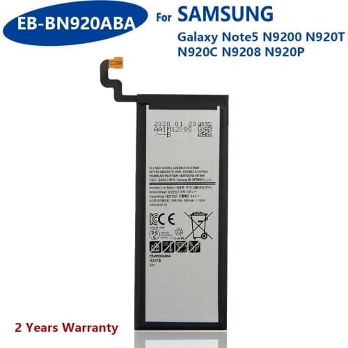 100% Genuine EB-BN920ABE Battery For Samsung GALAXY Note 5 N9200 N920t N920c Note5 SM-N9208 EB-BN920ABA 3000mAh Phone Batteries