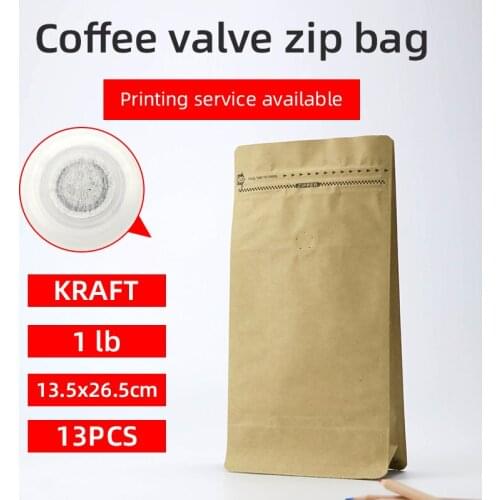 13pcs 1 pound 500g kraft paper coffee bean one side degassing valve packaging bag aluminum block bottom coffee kraft pouch