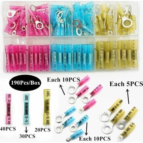 200PCS Heat Shrink Wire Connector Ring Wire Terminal Waterproof Wire Splice AWG23-10 Crimp Plier and Heat Gun Assortment