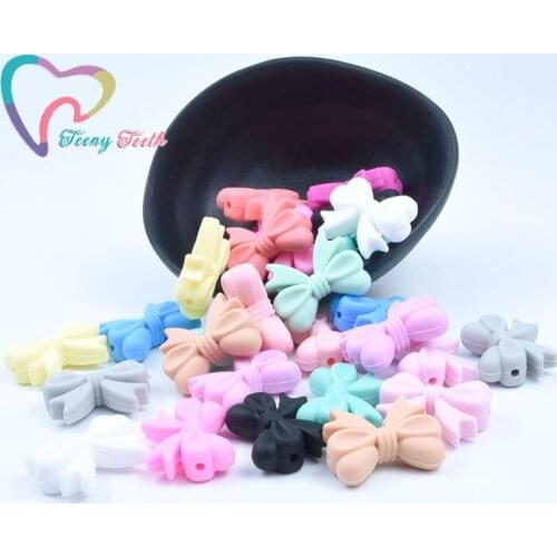 30 PCS Choose Color Bowknot Silicon Beads BPA Free Bow Tie Baby Teething Bead For DIY Jewelry Making Chewable Baby Teething Gift