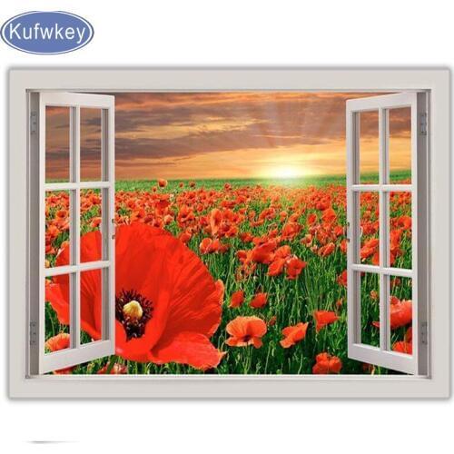 Diy full square round diamond embroidery poppy Window flower sale diamond painting mosaic rhinestone picture wall decor new hot