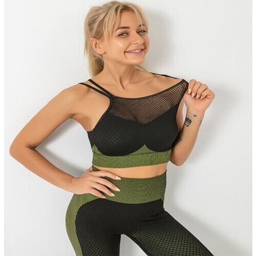 Huan Wei Seamless Bra Quick Dry Yoga Set Pants Suit 2 Piece Gym Wear For Women