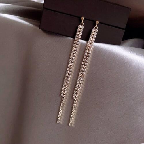 Shiny crystal earrings Korean jewelry 2020 new wave simple long earrings wedding tassel bride earrings