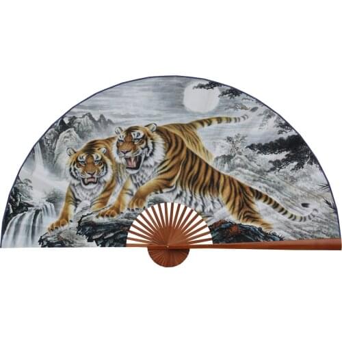 Large Folding Paper Fan Chinese Style Crafts Banboo Frame Background Decorative Fan Hanging Decoration Evening Tiger