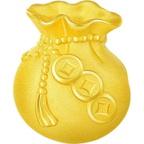 999 24K Yellow Gold Bracelet 3D Yellow Gold FU Coin Bag Bracelet Bring Lucky