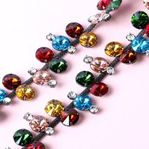 Crystal Rhinestones Chain Mix color Black Base DIY Cloting Accessories Rhinestone Applique Chain