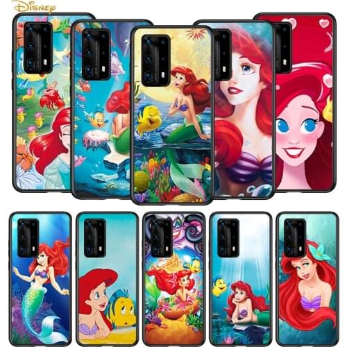 Mermaid Disney Princess for Huawei P40 P30 P20 P10 Pro Lite E Plus 4G 5G P9 P8 Lite P Smart Z S Plus Soft Black Phone Case