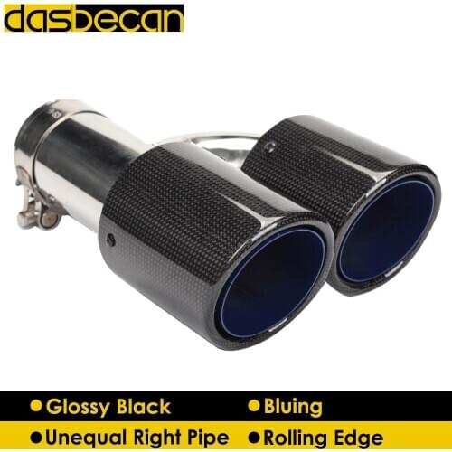 Dasbecan H Model Car Dual Muffler Bluing Exhaust Tips Unequal Glossy Carbon Fiber Exhaust Pipe Right Rolling End Tip Universal