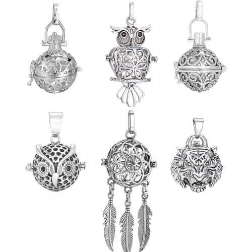 Essential Oil Diffuser Necklace Box Pendant Hollow Cage Ball Box Copper Crown Owl Dream Catcher Pendant DIY Perfume Jewelry