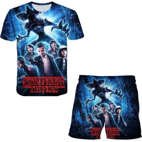 Boy girl Stranger Things short sleeve shirt Costume T shirt Shorts Two Piece Suit Girls 3D Print Shirt pant Eleven Sports Sets