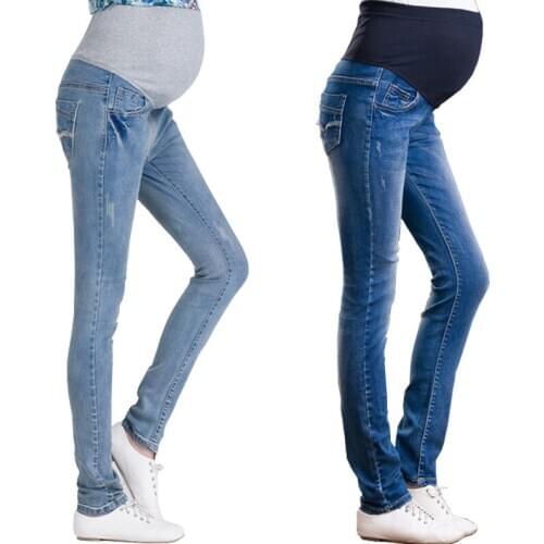 Denim Maternity Long For Pregnant Women Clothing Pregnancy Cotton+Denim Clothes Short Belly Ripped Jeans Pants High Waist