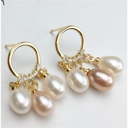 Beautiful Real Freshwater 5-6MM Pearl Earrings Gold Plated Drop Earrings Nice Party Wedding Women Women Gift 10 pairs/lot