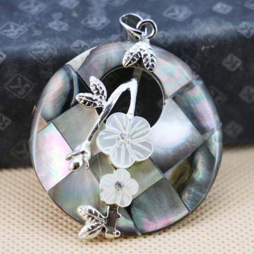 Hot sale 40mm color Grid Abalone White flower seashells pendants jewelry making crafts Ethnic Chic gifts Series