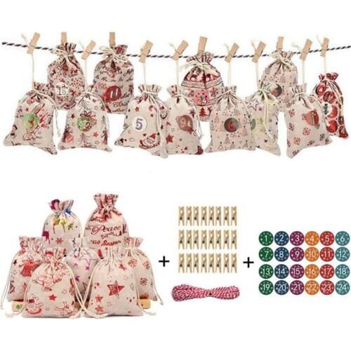 Linen Type Cloth Festival Gift Bag Christmas Advent Calendar Set DIY Countdown Calendar Candy Pouch Hanging Pocket