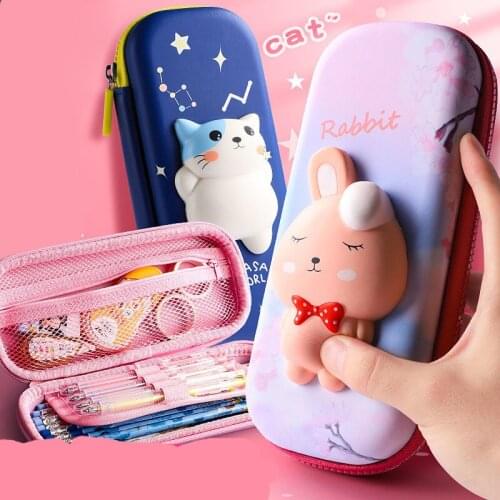 Kawaii Stationery Unzipped Pencil Cases Cute Bear Duckl Girls Decompression Pencil Pouch Storage Pen Box School Supplies