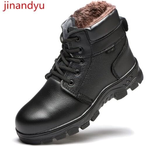 Mens Shoes Genuine Leather Safety Boots Steel Toe Shoes Winter Warm Comfy Anti Piercing Work Clothes Shoes Protective Footwear