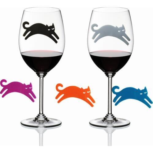 Set of 12pcs Reusable Kitty Cat Silicone Sticky Wine Glass Charm Tags Markers