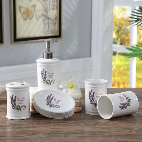 Nordic Mouth Cup Set Sanitary Ware Washing Bathroom Set Bathroom Set Ceramic Washing Lavender Five-piece Set lo88237