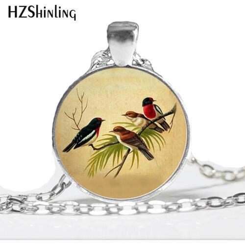 NS--716 New Painting of flowers and birds Necklace Handmade Bird Jewelry Glass Photo Cabochon Necklace HZ1