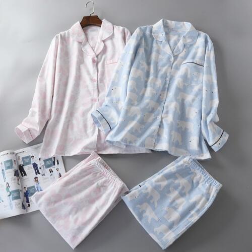New 100% Cotton Women Flannelette Pajamas Cartoon Printing Pyjamas Long Sleeve Loungewear Home Clothes Keep Warm Sleepwear