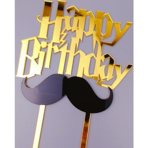 Ins New Happy Birthday Acrylic Cake Topper Mustache Glasses Cupcake Topper for Boys Birthday Party Cake Decorations Baby Shower