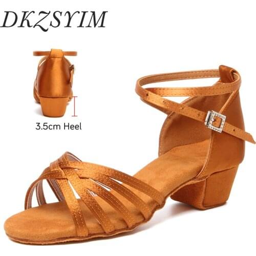 DKZSYIM Children Dance Shoes for Girls Ballroom Latin shoes Ladies Modern Tango Dancing Women Latin Shoes Salsa Sandals 3.5CM