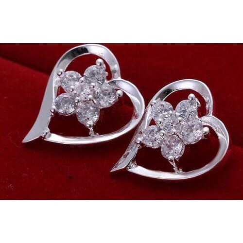 Wholesale silver plated Earring,925 Jewelry silver earring,Insets Heart Flower Earrings SMTE105