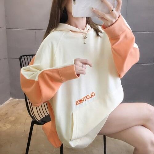 #7139 Orange Yellow Green Autumn Coat Hoodies Women Thin Long Sleeves Sweatshirt Tops Pullovers Casual Loose Hoodies Fashion