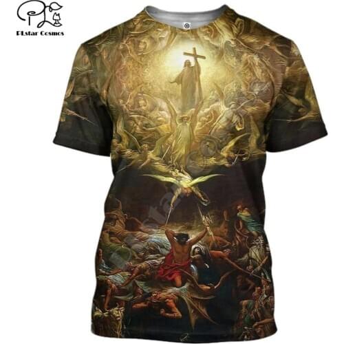 PLstar Cosmos Christian Catholic Jesus Retro Streetwear 3DPrint Summer Casual Funny T-shirts Short sleeves Unisex Men/women A5