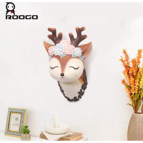 Roogo Cute Deer Head Animal Self Adhesive Clothes Display Racks Hook Coat Hanger Cap Room Decor Show Wall Bag Keys Sticky Holder