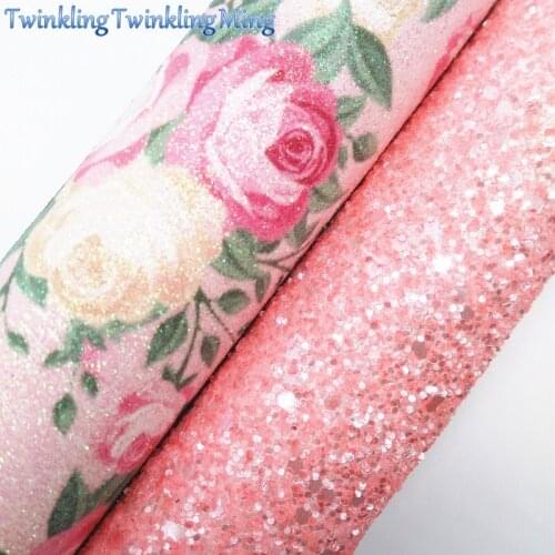 PINK Glitter Fabric, Rose Glitter Leather, Faux Leather Fabric, Synthetic Leather Sheets For Bows 8"x11" Twinkling Ming XM159